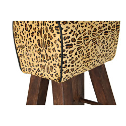 Stool DKD Home Decor Black Wood Brown Leather (43 x 35 x 75 cm)