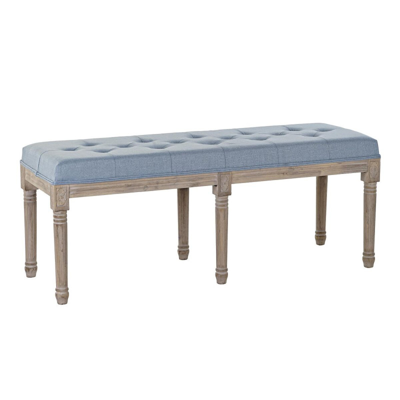 Bench DKD Home Decor   Blue Polyester Linen Rubber wood (122 x 41 x 48 cm)