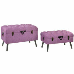 Bench DKD Home Decor   Metal Polyester Fuchsia MDF Wood (81 x 42 x 52 cm)