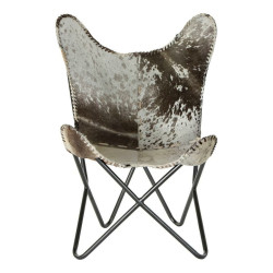 Armchair DKD Home Decor 8424001824403 Grey Leather White Light brown Iron (70 x 70 x 90 cm)