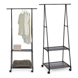 Coat Stand with Wheels Black Metal (85 x 45 x 157 cm)