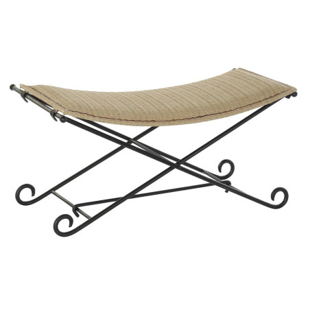 Bench DKD Home Decor   Black Metal Light brown Rattan (94 x 49 x 44 cm)