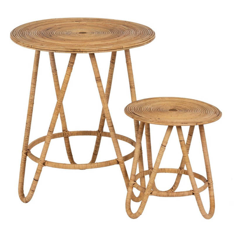 Set of 2 tables Beige Rattan 60 x 60 x 39 cm (2 Units)