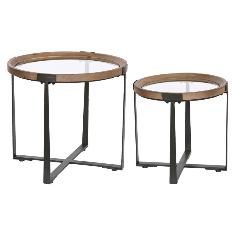 Set of 2 tables Home ESPRIT Brown Black Iron Fir 66 x 66 x 60 cm