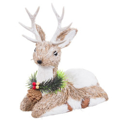 Christmas bauble White Natural Fibre Polyfoam Deer 24 x 11 x 26 cm