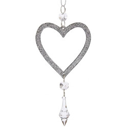 Christmas bauble Heart Silver Plastic Glitter 9 x 16 x 2 cm (24 Units)