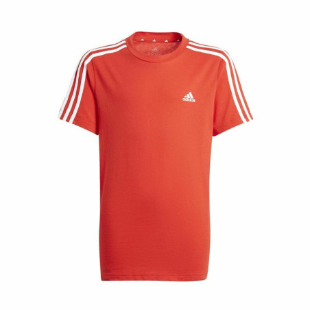 Short Sleeve T-Shirt Adidas Essentials 3 Bandas Red