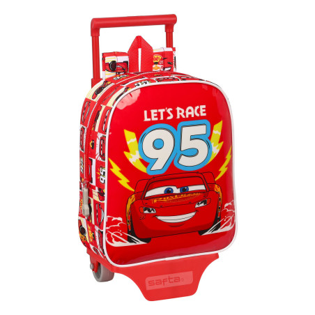 School Rucksack with Wheels Cars Let's race Red White (22 x 27 x 10 cm)