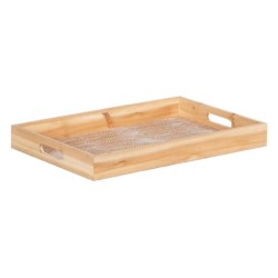 Snack tray 45 x 31 x 5 cm Sheets Natural Wood Rattan 3 Pieces