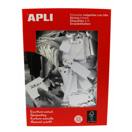 Hang tags Apli White 13 x 34 mm (1000 Unidades)