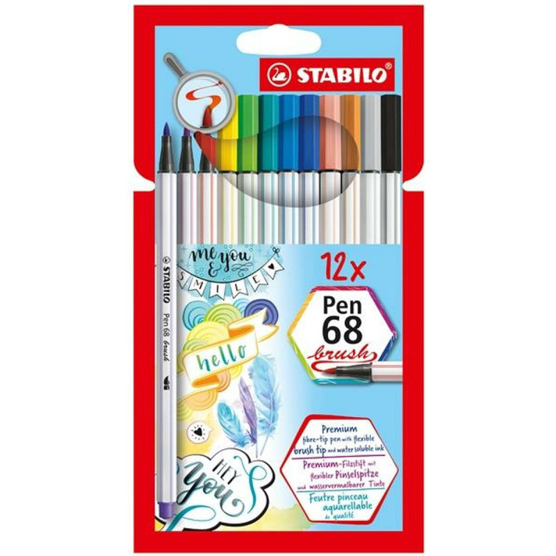 Set of Felt Tip Pens Stabilo Pen 68 Brush 12 Pieces Multicolour