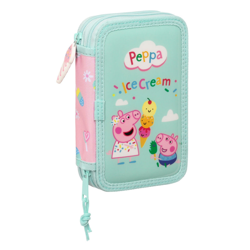 Double Pencil Case Peppa Pig Ice cream Pink Mint 12.5 x 19.5 x 4 cm (28 Pieces)