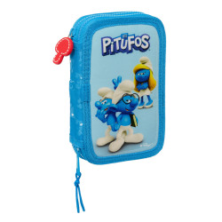 Double Pencil Case Los Pitufos Blue Sky blue 12.5 x 19.5 x 4 cm (28 Pieces)