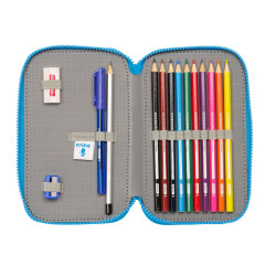 Double Pencil Case Los Pitufos Blue Sky blue 12.5 x 19.5 x 4 cm (28 Pieces)