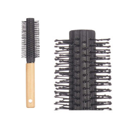 Round Brush Brown Black Wood Silicone Plastic (12 Units)