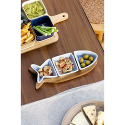 Appetizer Set Home ESPRIT Blue Navy Blue Porcelain Acacia Fish Mediterranean 28 x 9,7 x 1,3 cm 4 Pieces