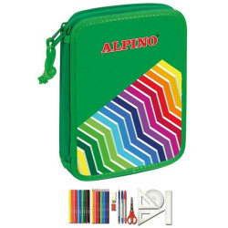 Double Pencil Case Alpino Green Multicolour (32 Pieces) (4 Units)