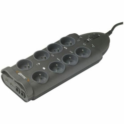 Schuko 8 Way Multi-socket Adapter INFOSEC S8 LAN TV Black