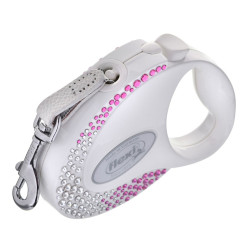 Dog Lead Flexi Glam Composition with Swarovski crystals 3 m White S