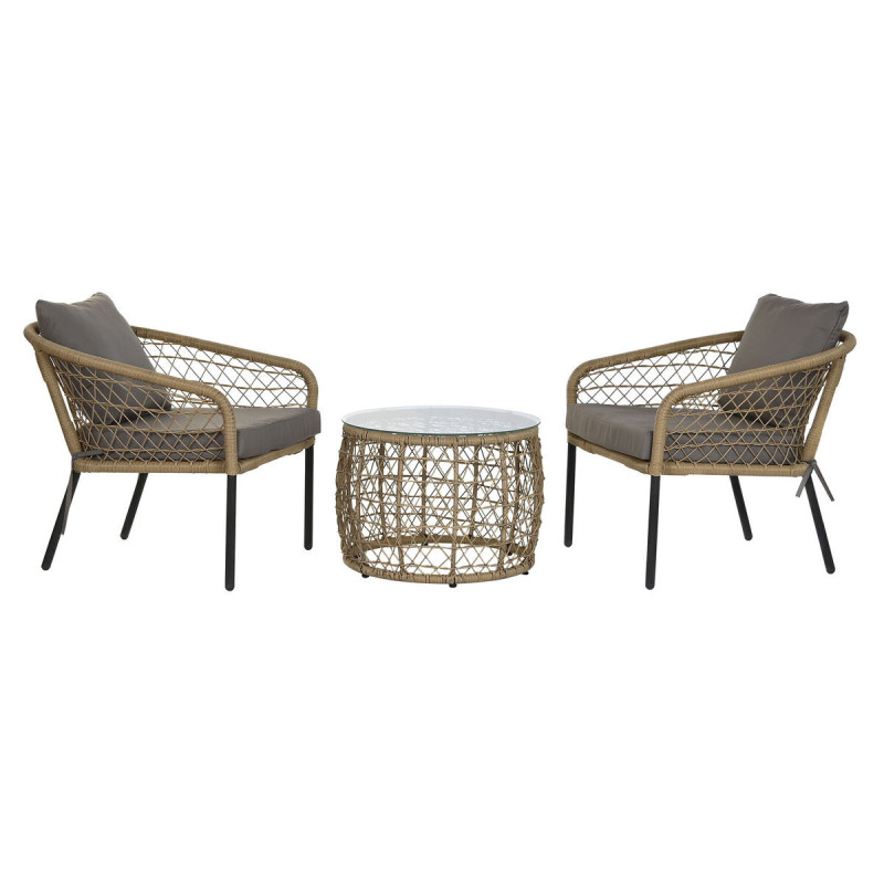 Table set with 2 chairs DKD Home Decor synthetic rattan Steel (68 x 73,5 x 66,5 cm)