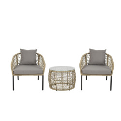 Table set with 2 chairs DKD Home Decor synthetic rattan Steel (68 x 73,5 x 66,5 cm)