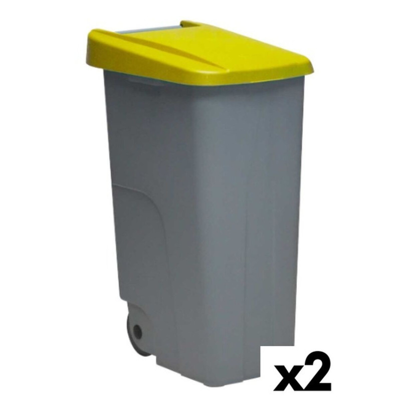 Dustbin with Wheels Denox 85 L Yellow 58 x 41 x 76 cm