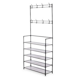 Shoe Rack 80 x 29 x 175 cm 5 Shelves Coat rack Black Metal (6 Units)