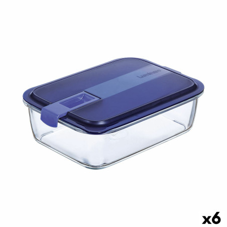 Hermetic Lunch Box Luminarc Easy Box Blue Glass (6 Units) (1,97 l)