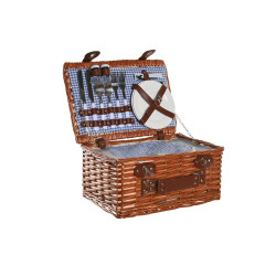 Basket DKD Home Decor Picnic Natural Blue wicker (40 x 28 x 20 cm)