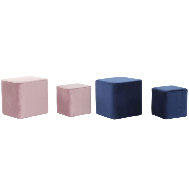 Footrest DKD Home Decor Navy Blue Light Pink Wood Plastic Velvet Urban 36 x 36 x 35 cm (2 Units)