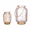 LED Lantern Stripes Pink Golden Glass 13,5 x 22 x 13,5 cm (6 Units)