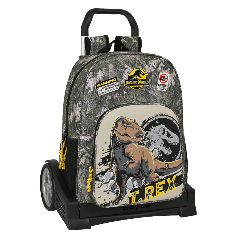 School Rucksack with Wheels Jurassic World Warning Grey 33 x 42 x 14 cm