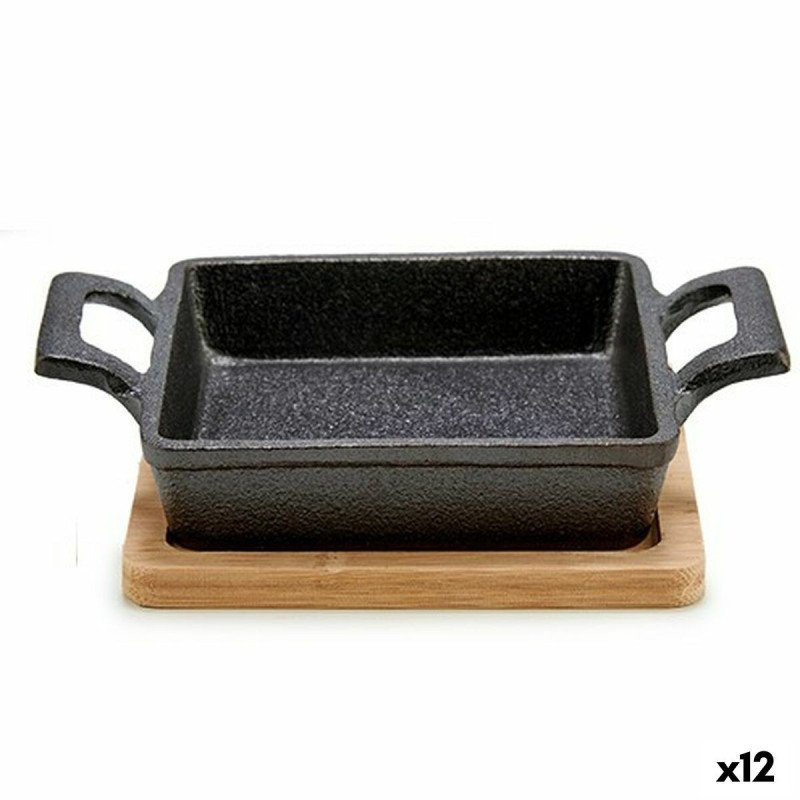 Casserole Dish for Serving Tapas Brown Black Bamboo Iron 19 x 5 x 14 cm (12 Units)