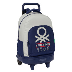 School Rucksack with Wheels Benetton Varsity Grey Navy Blue 33 X 45 X 22 cm