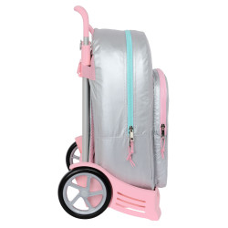 School Rucksack with Wheels Benetton Silver Padded Silver 30 x 46 x 14 cm