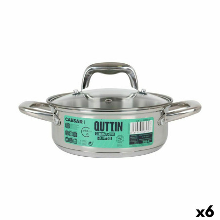 Casserole with glass lid Quttin Caesar Steel ø 18 x 7 cm (6 Units)