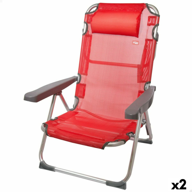 Folding Chair with Headrest Aktive Menorca Red 48 x 90 x 60 cm (2 Units)