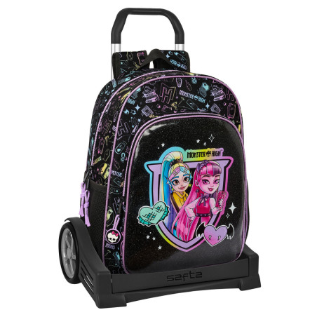 School Rucksack with Wheels Monster High Black 33 x 42 x 14 cm