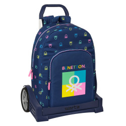 School Rucksack with Wheels Benetton Cool Navy Blue 30 x 46 x 14 cm