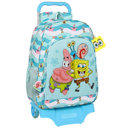 School Rucksack with Wheels Spongebob Stay positive Blue White (33 x 42 x 14 cm)