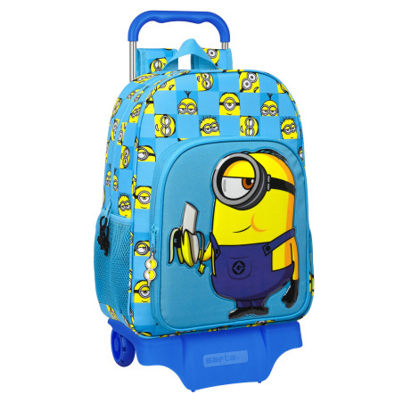 School Rucksack with Wheels Minions Minionstatic Blue (33 x 42 x 14 cm)