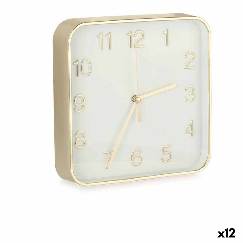 Wall Clock Squared Golden Glass Plastic 19 x 19 x 3,5 cm (12 Units)