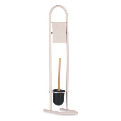 Toilet Paper Holder with Brush Stand 16 x 28,5 x 80,8 cm Pink Metal Plastic Bamboo (4 Units)