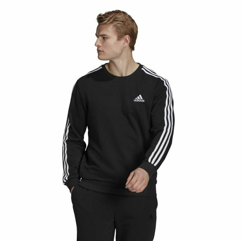 Men’s Sweatshirt without Hood Adidas Essentials 3 Stripes French Terry Black