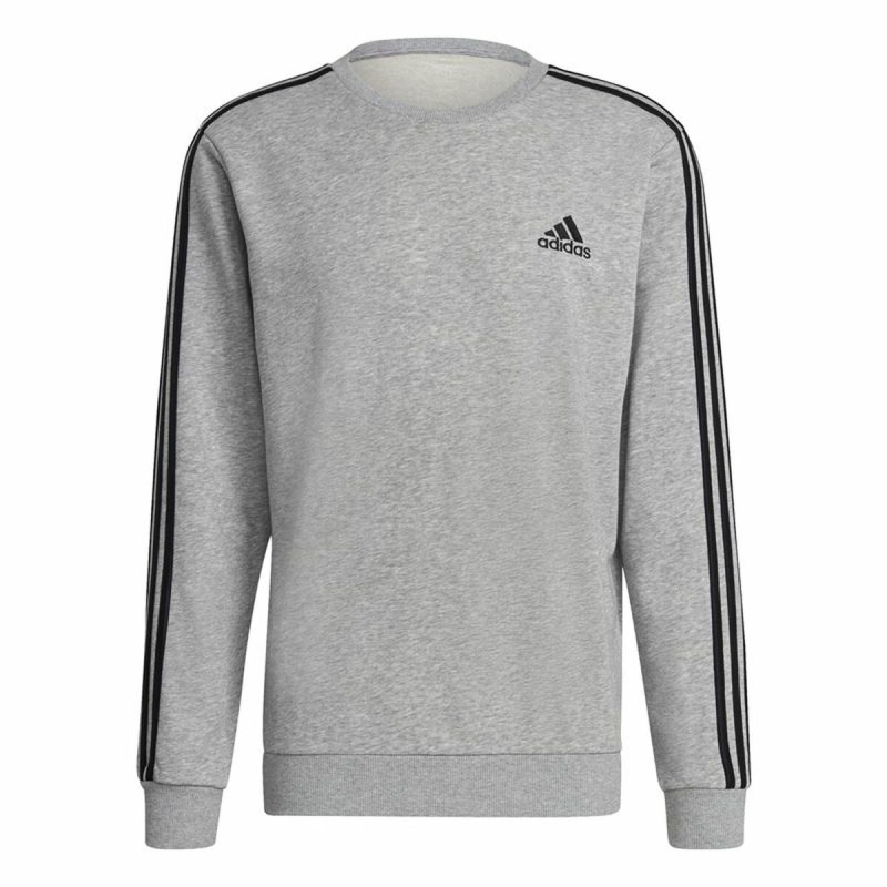 Men’s Sweatshirt without Hood Adidas Essentials French Terry 3 Stripes Grey