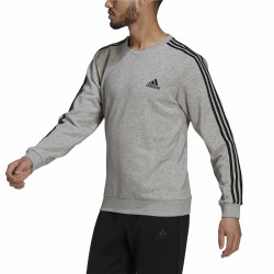 Men’s Sweatshirt without Hood Adidas Essentials French Terry 3 Stripes Grey