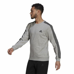 Men’s Sweatshirt without Hood Adidas Essentials French Terry 3 Stripes Grey