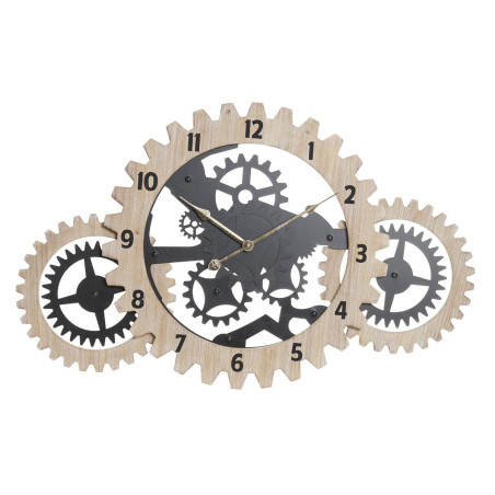 Wall Clock DKD Home Decor Natural Black MDF Gears (70 x 4 x 45 cm)