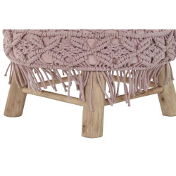 Footrest DKD Home Decor 48 x 48 x 30 cm Natural Wood Brown Light Pink Macrame Boho