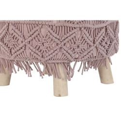 Footrest DKD Home Decor Natural Light Pink Wood Boho Macrame 53 x 53 x 31 cm